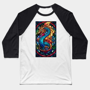 Stained Glass Style Dragon Design Baseball T-Shirt